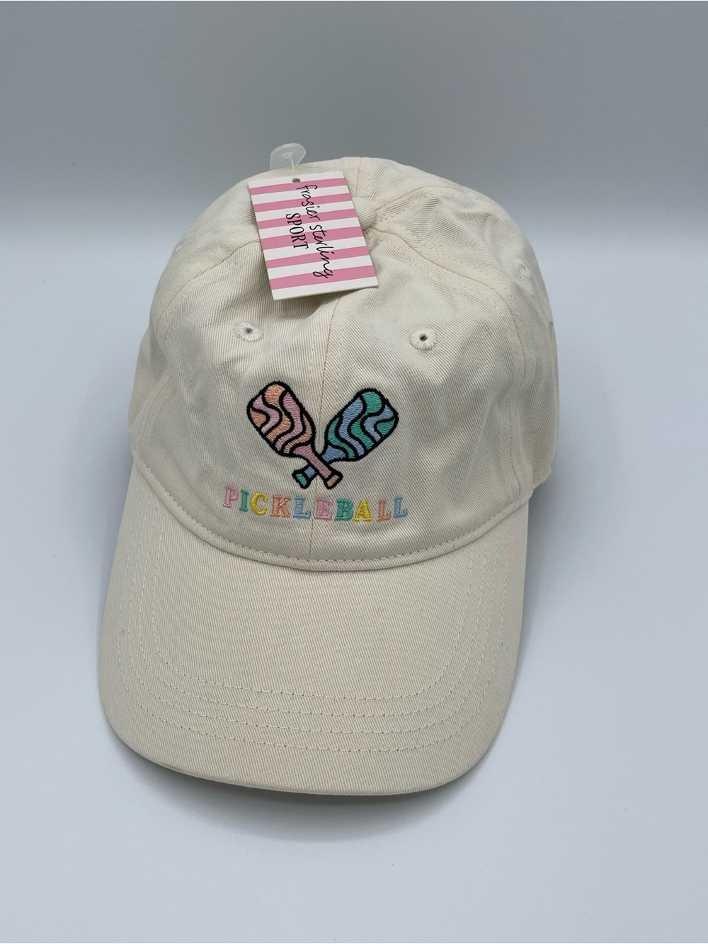 Cream Embroidered Pickleball Cap with Multicolor Paddles